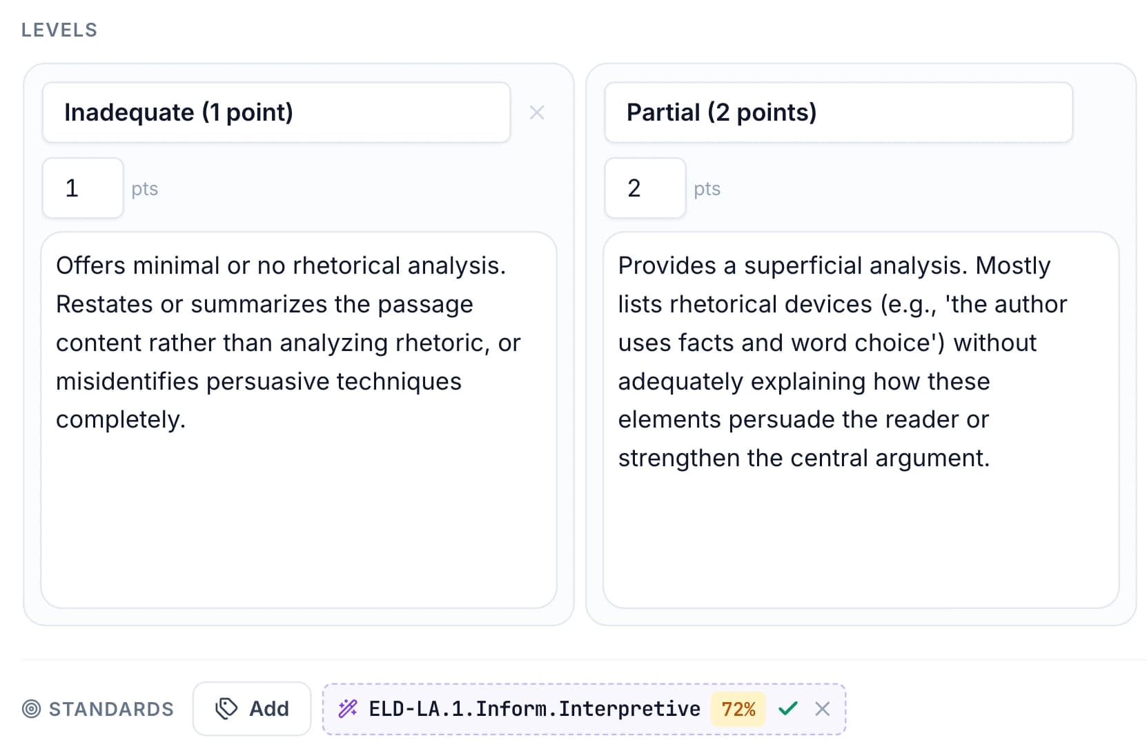 The calculation rule for a standard being chosen, with the plain-language description of what it does visible beside it.