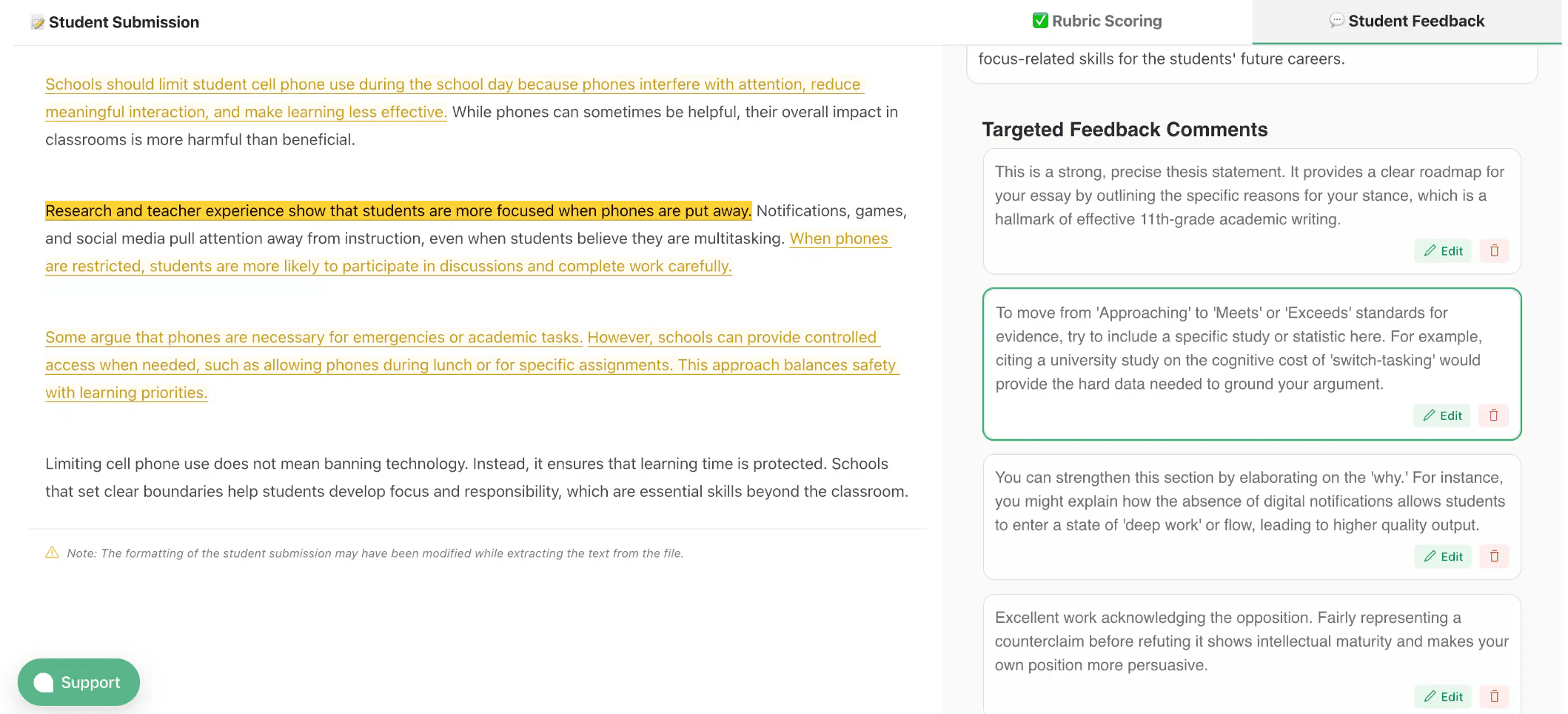 Targeted feedback style example