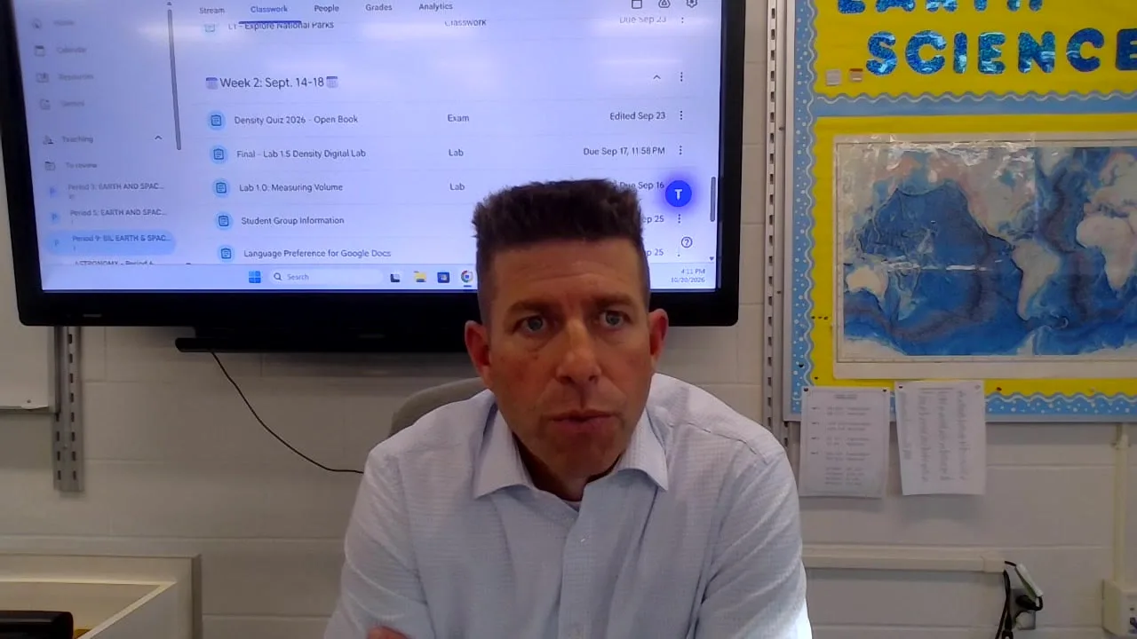 Chris Merkert in an Earth and Space Science classroom at East Hampton High School