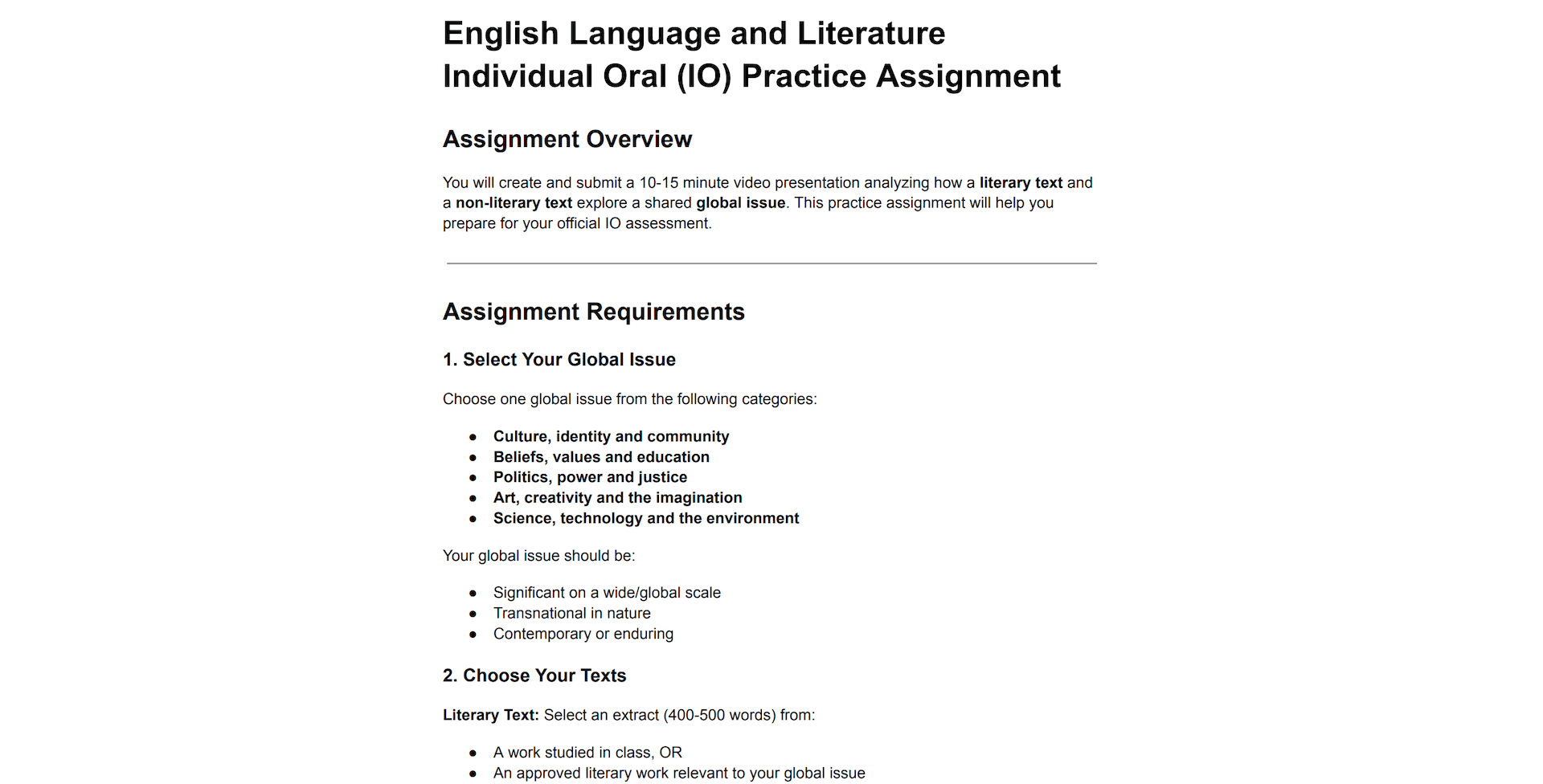 Assignment for ela-oral-assessment
