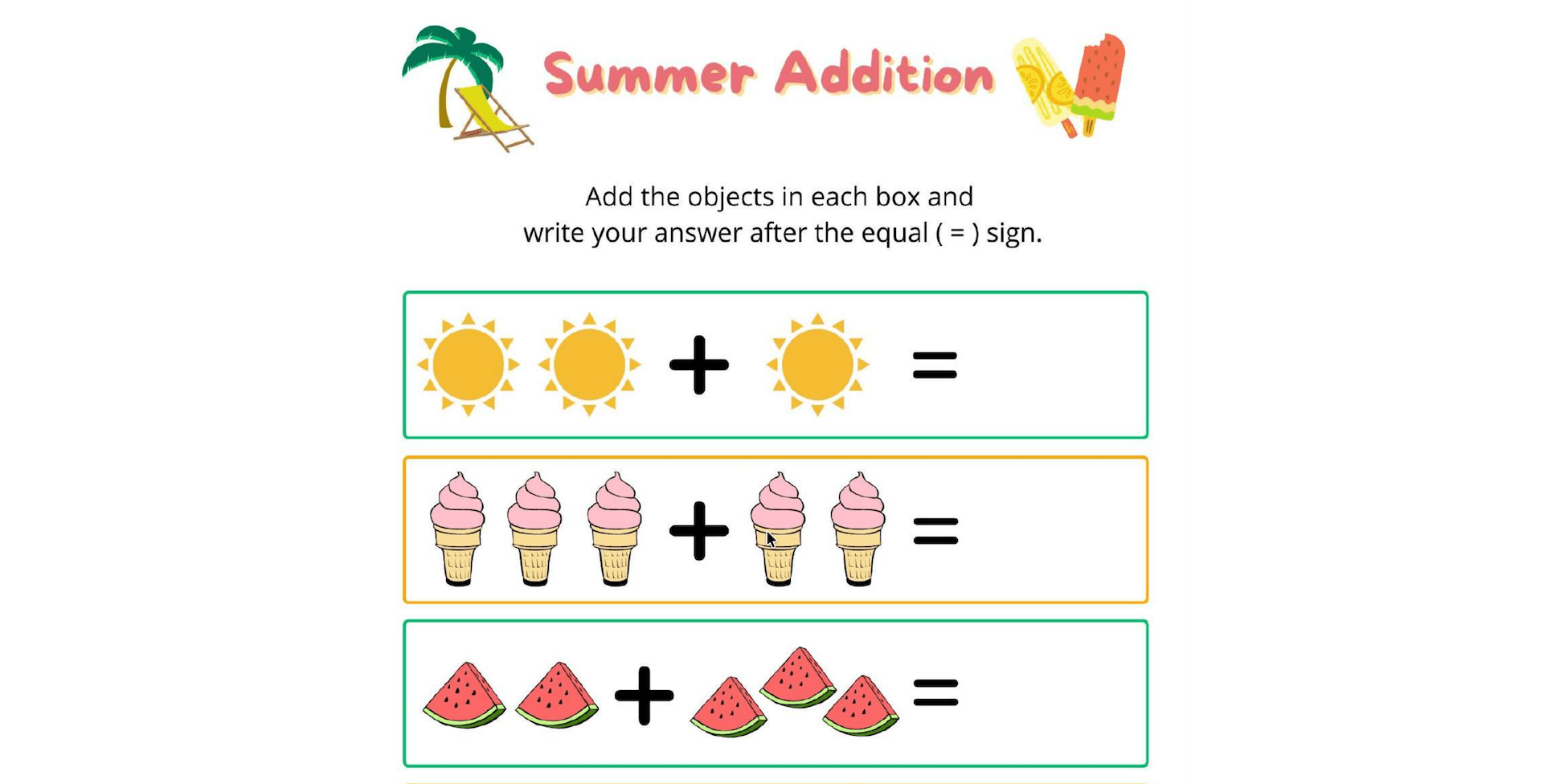Assignment for math-summer-addition