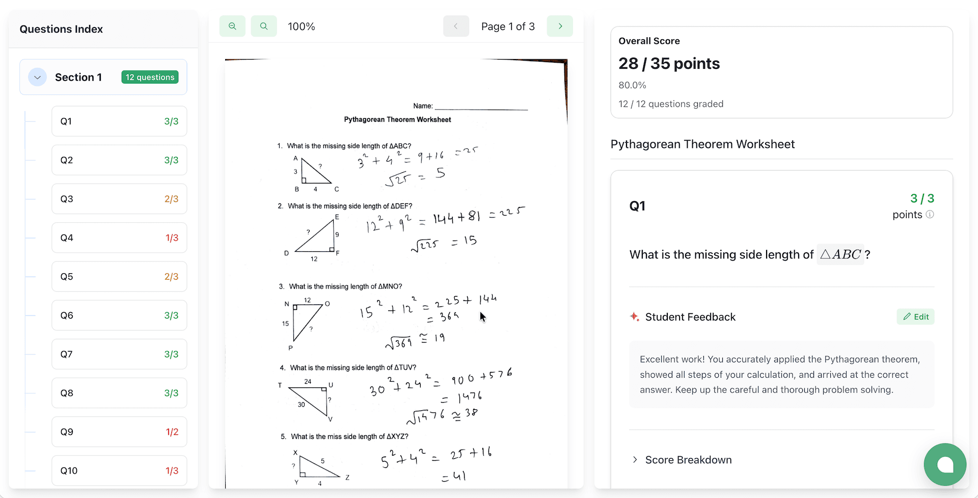 Scored submission for math-pythagorean-theorum