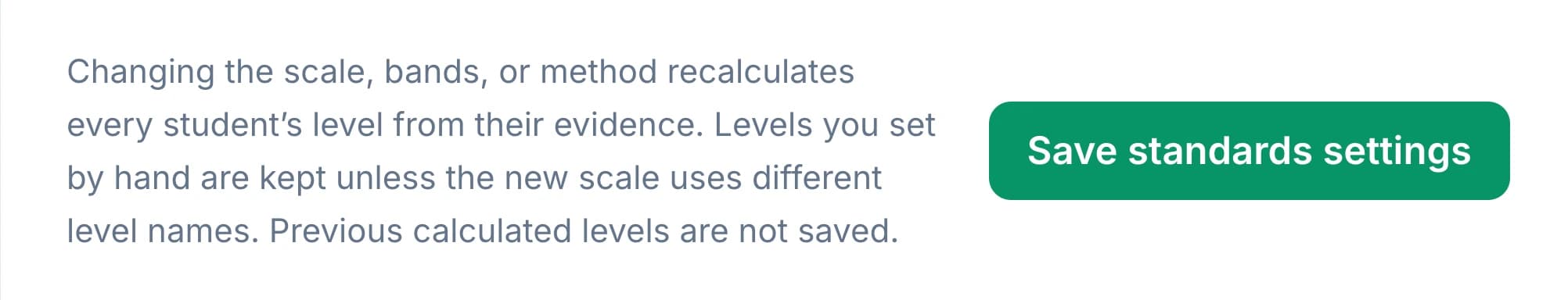A GradingPal warning dialog shown before a scale change, listing how many levels would revert.